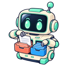 Mascote do Orguine: um robozinho segurando caixas de arquivos